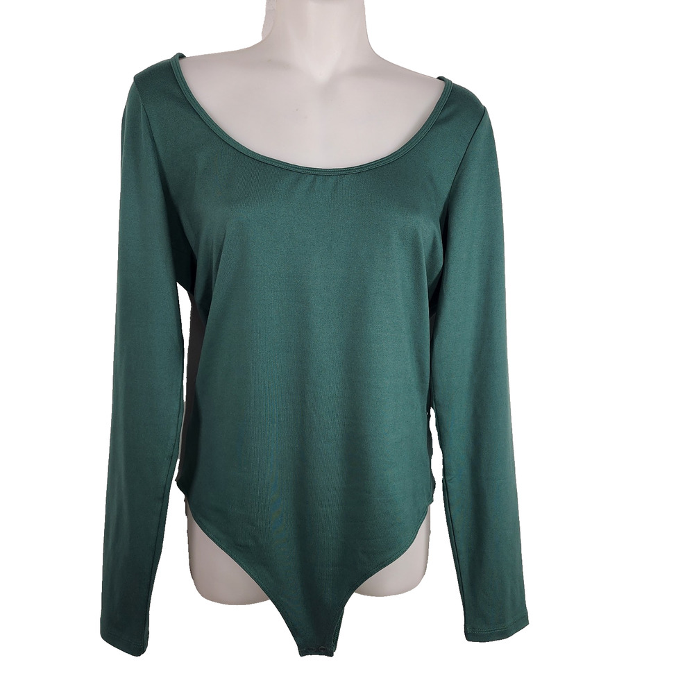 Hollister Women Bodysuit Size Large Green Long Sleeve Snap Closure Scoop Neck